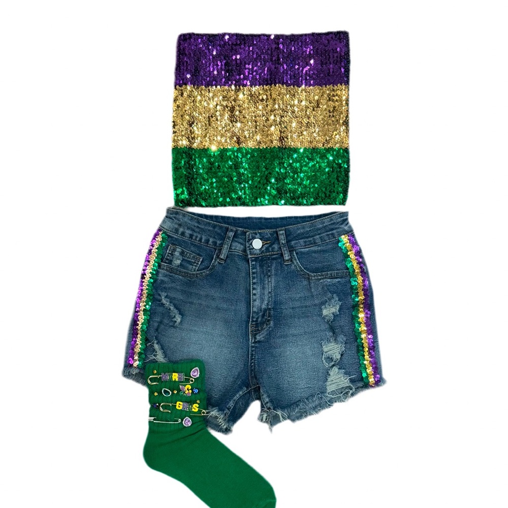 Mardi Gras sequin trim shorts